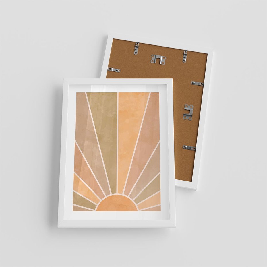 Plakat w ramie 30x40 - Grafika Boho w Odcieniach Pomarańczu - boho słońce, grafika - rama biała
