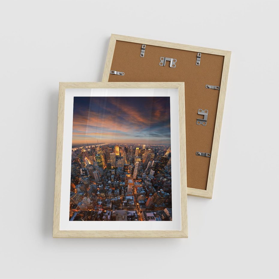 Plakat w ramie 40x50 - Miasto wieżowców w perspektywie - miasto, wieżowce - rama drewno