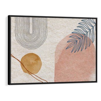 Obraz w ramie 70x50 - Liście i Geometrie - nowoczesny, akwarelowe plamy - rama czarna