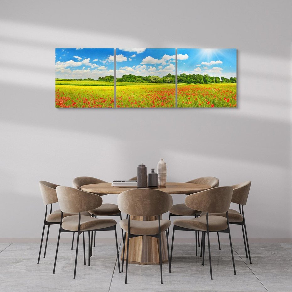 Obraz na płótnie 150x50 - Malownicze maki na łące - maki, łąka