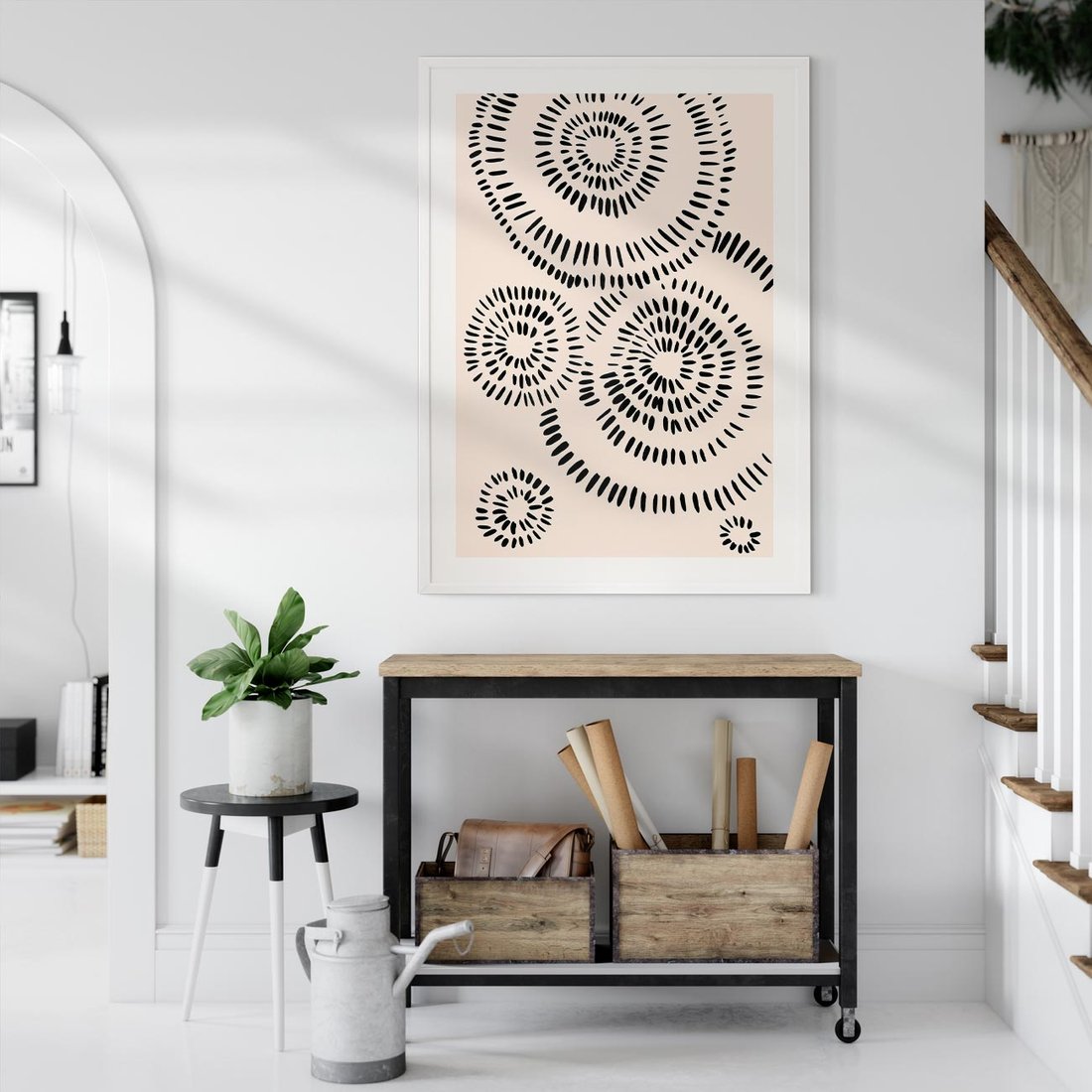 Plakat w ramie 40x50 - Abstrakcyjne Wnętrza - minimalistyczne kształty, odbicia - rama biała