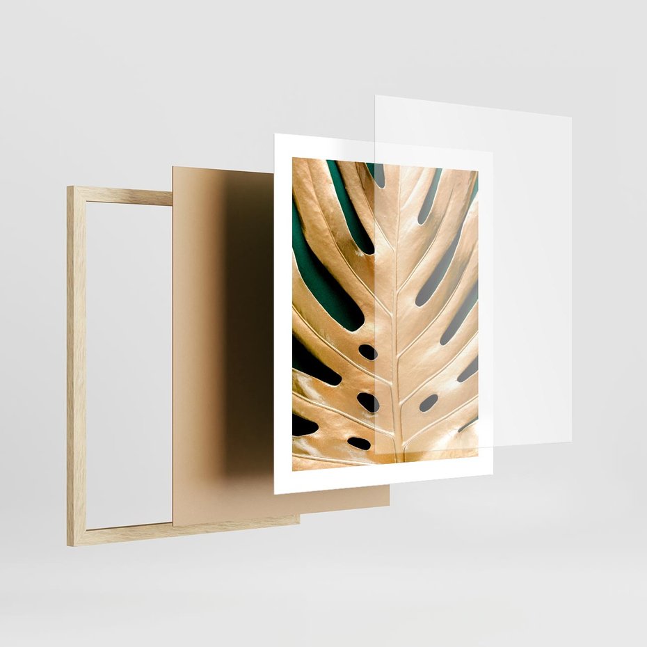 Plakat w ramie 40x50 - Piękno i Styl - złote, liście - rama drewno