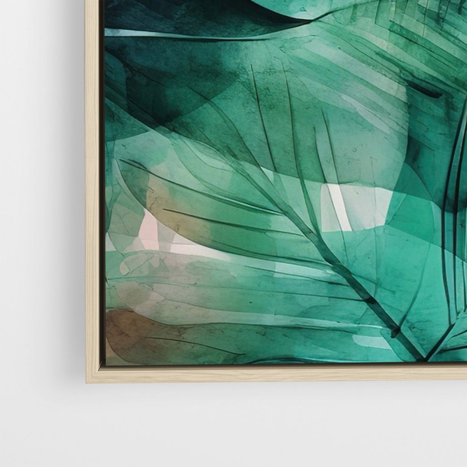 Obraz w ramie 80x120 - Zieleń Tropików - tropikalne zielone liście palmy, monstera - rama drewno