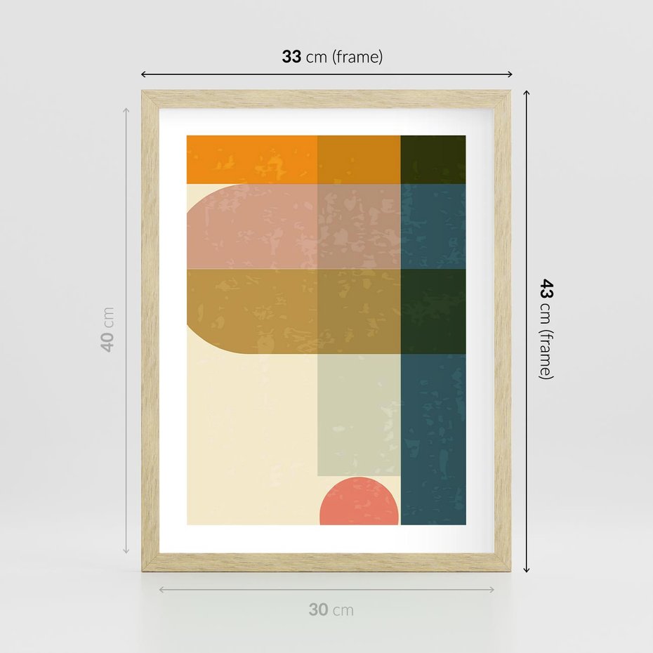 Plakat w ramie 30x40 - Geometryczna Grafika na Plakacie - geometryczna nowoczesna grafika, minimalizm - rama drewno