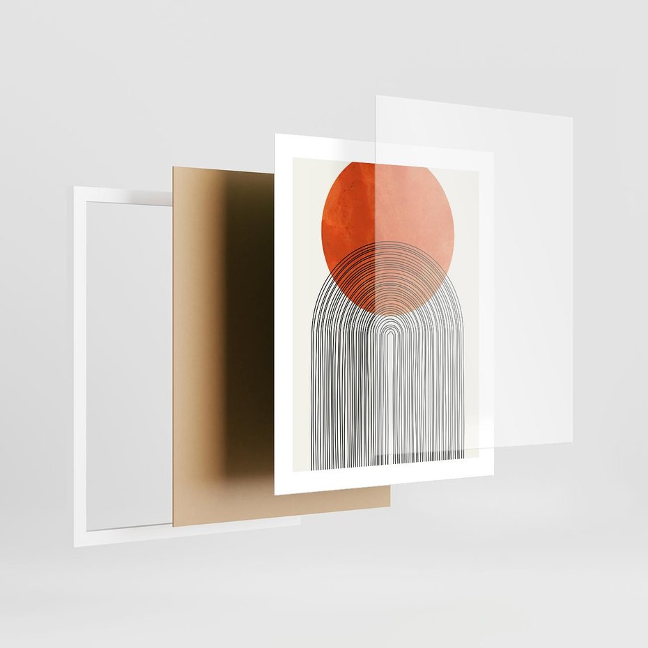 Plakat w ramie 40x50 - Abstrakcyjne Pulsacje - koło, boho styl - rama biała