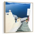 Obraz w ramie 50x50 - Malowniczy urok wyspy - Santorini, schodki - rama drewno