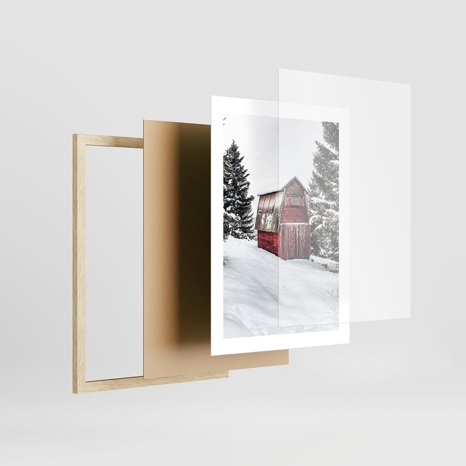 Plakat w ramie 30x40 - Domek w Śnieżnych Górach - domek, góry - rama drewno