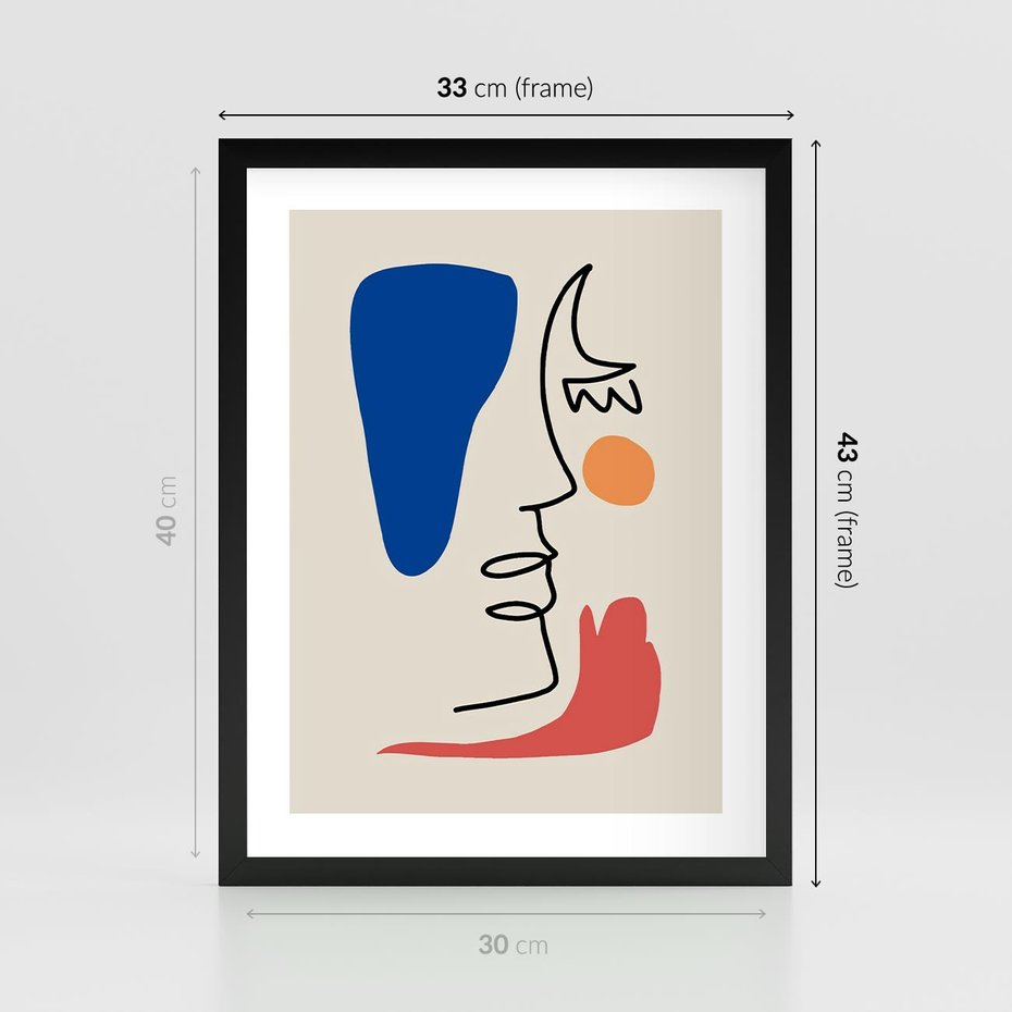 Plakat w ramie 30x40 - Rozbijające Symfonie Form - abstrakcyjny obraz, przypomina twarz - rama czarna