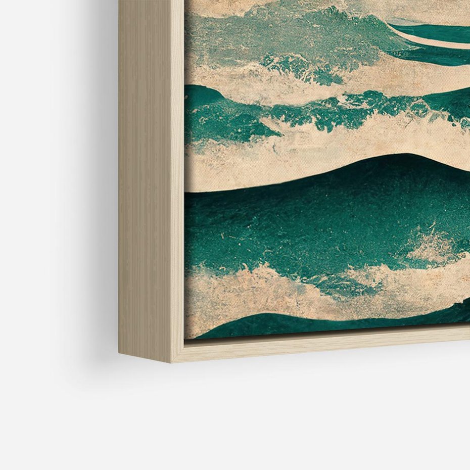 Obraz w ramie 70x50 - Czerwone Melodie - japońska sztuka, zachód słońca nad oceanem - rama drewno