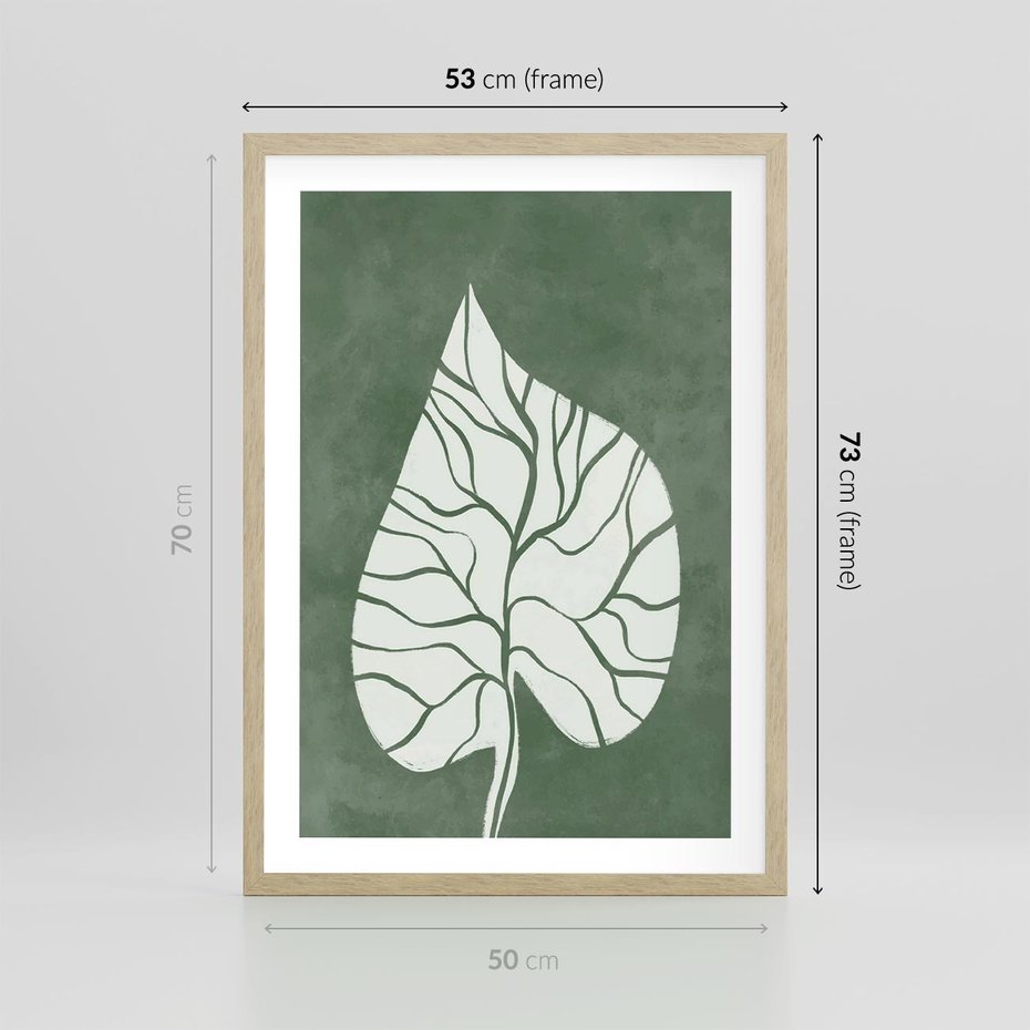 Plakat w ramie 50x70 - Migotliwe Wnętrze Zieleni - zielony plakat, roślinne motywy - rama drewno