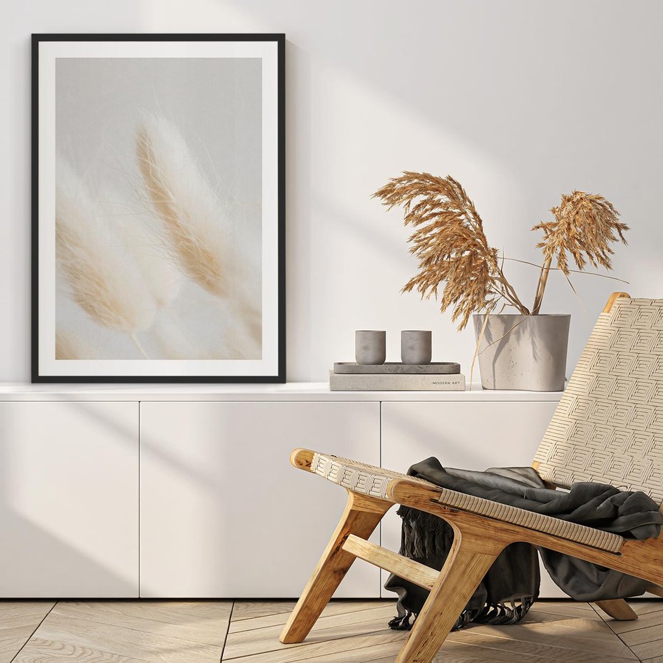 Plakat w ramie 50x70 - Czysty Minimalizm - białe trawy, minimalizm - rama czarna