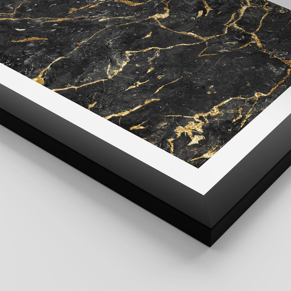 Plakat w ramie 30x40 - Egzotyczny Blask - marmur, złoto - rama czarna