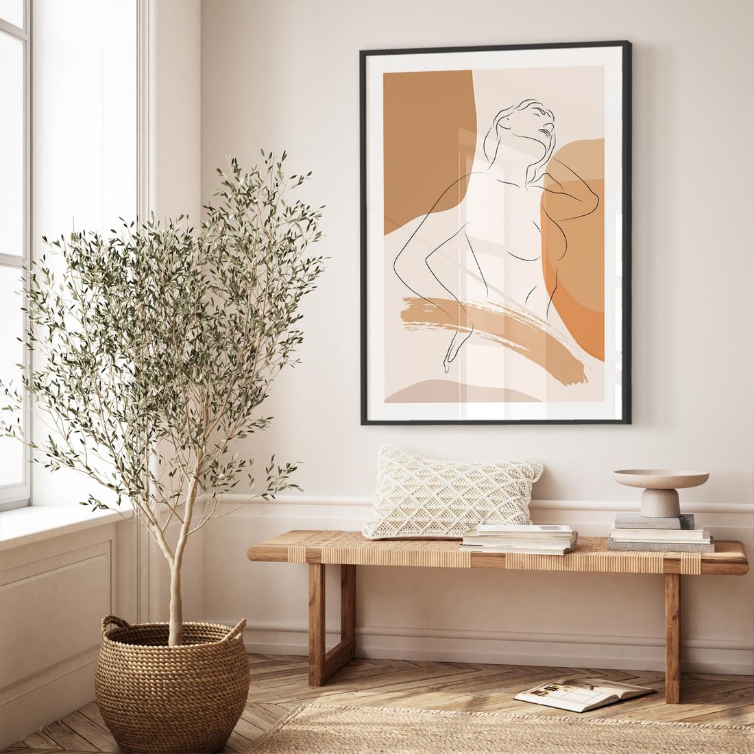 Plakat w ramie 50x70 - Sztuka Prostoty - kobieta, szkic - rama czarna