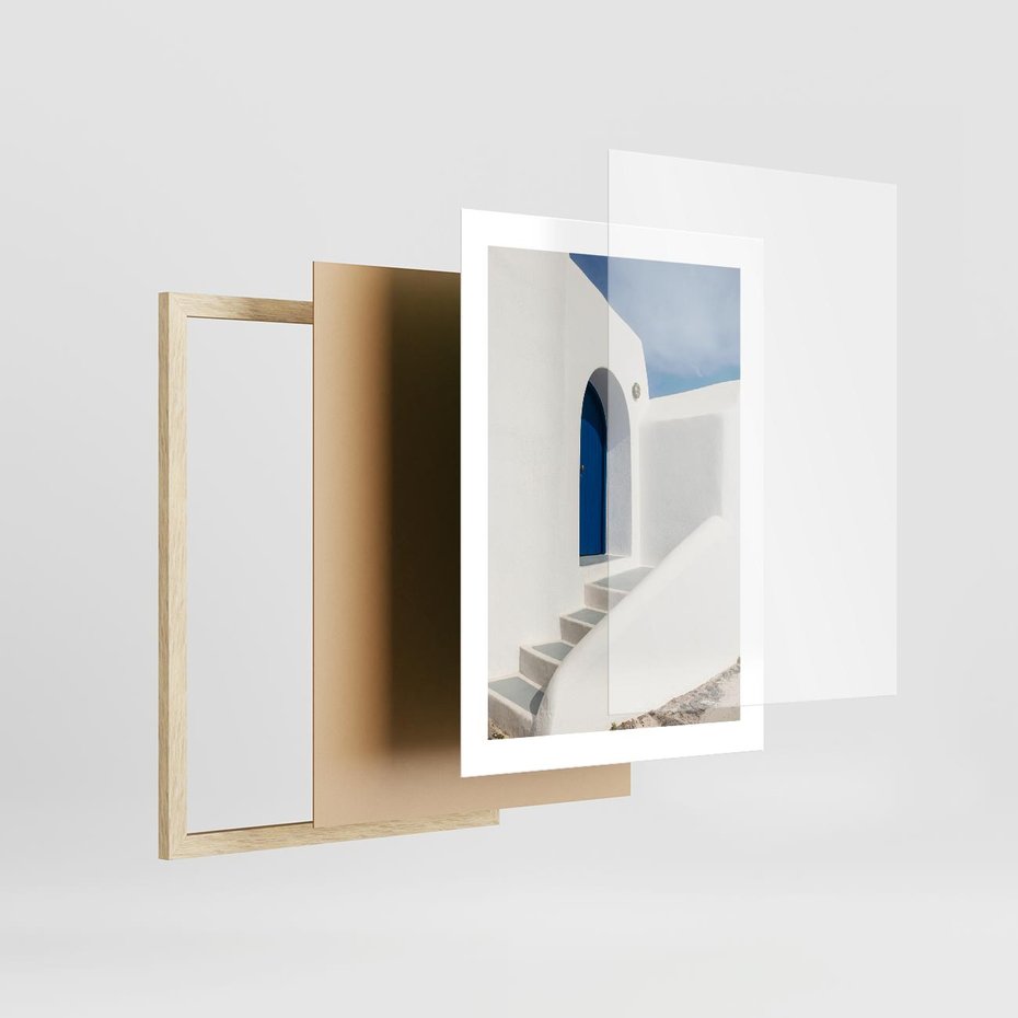 Plakat w ramie 30x40 - Powitanie Wyspy - Santorini, drzwi - rama drewno