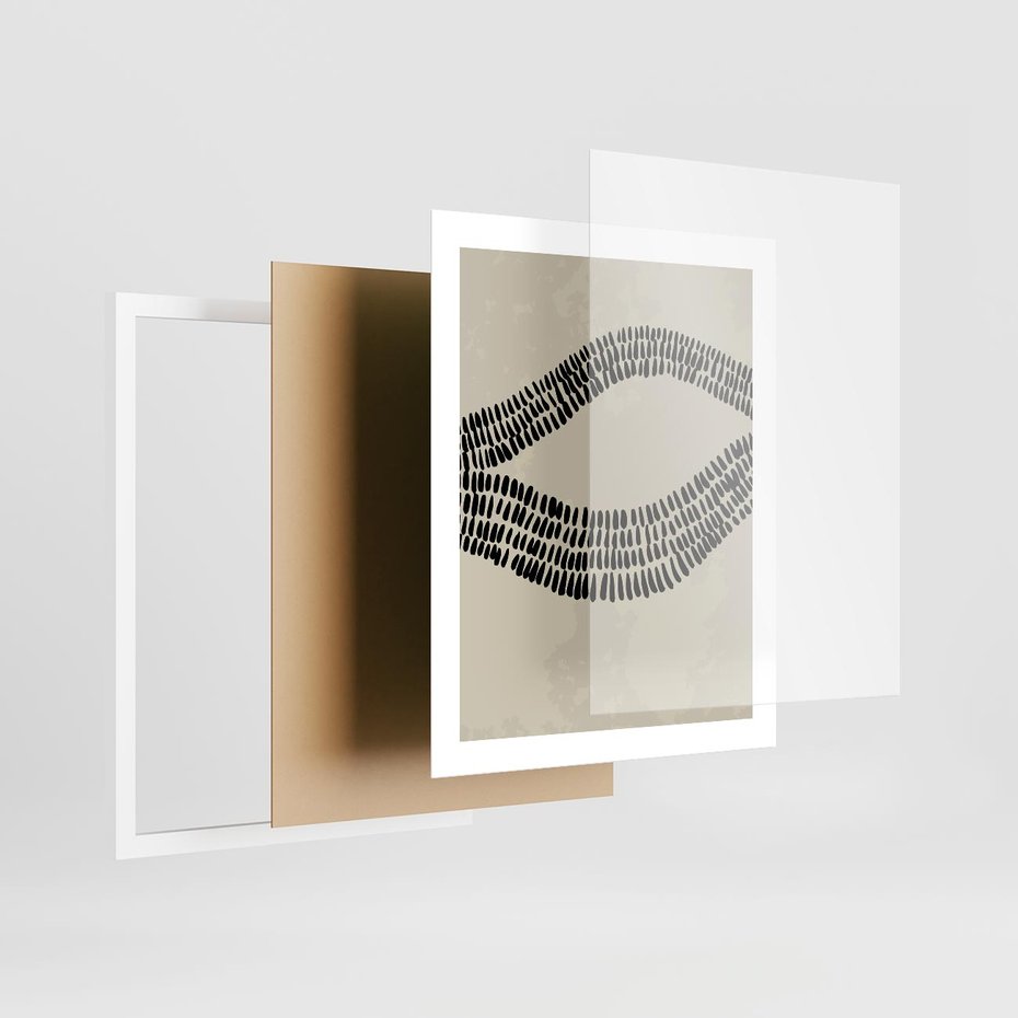 Plakat w ramie 40x50 - Kontury Ewolucji Materii - boho plakat, czarne kropki kreski - rama biała