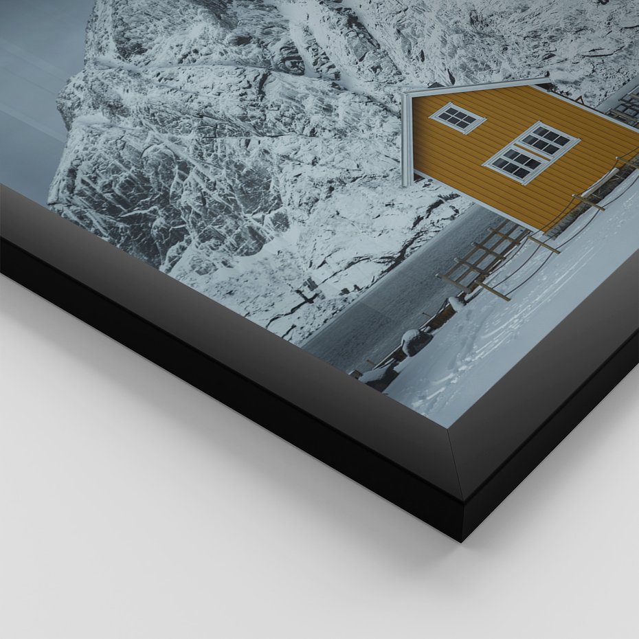 Zestaw obrazy w ramie 50x70 galeria - Skandynawia, Norwegia, góry, domek - rama czarna