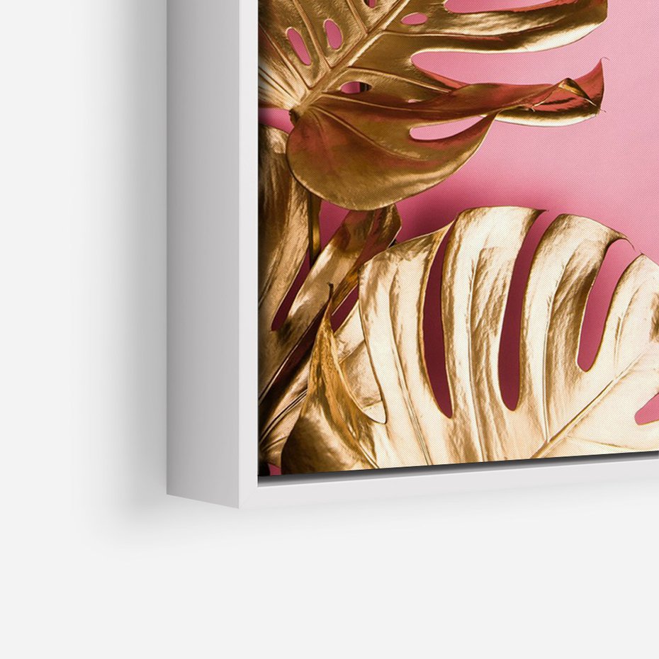 Obraz w ramie 80x120 - Luksusowa Elegancja - złote, liście - rama biała