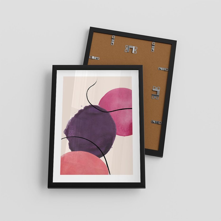 Plakat w ramie 30x40 - Migotliwe Widzenia - abstrakcyjne akwarelowe plamy, nieregularne linie - rama czarna