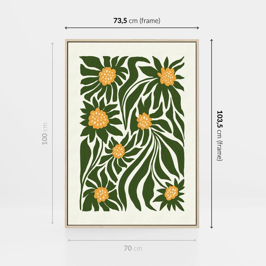 Obraz w ramie 70x100 - Spojrzenie wgłąb roślinnego świata - abstrakcyjne kwiaty, kompozycja - rama drewno