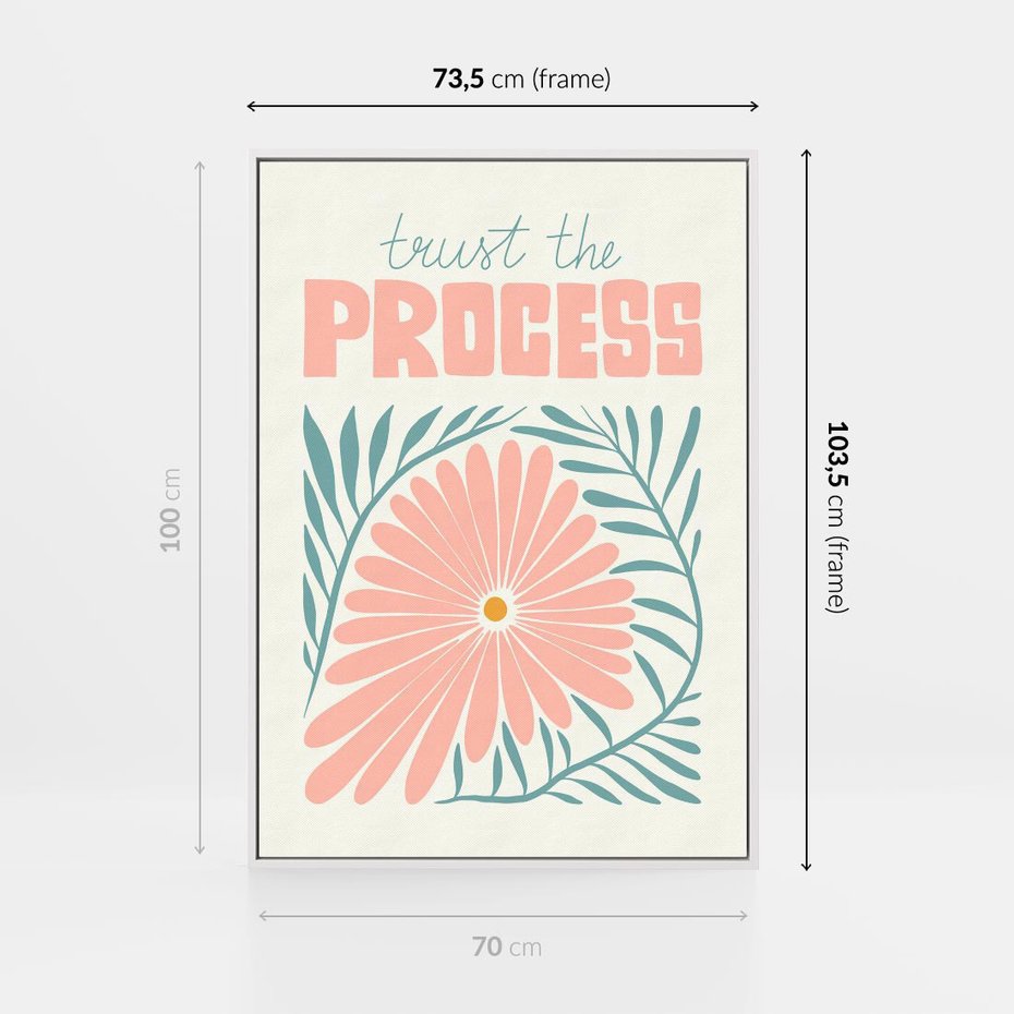 Obraz w ramie 70x100 - Symfonia Światła - typografia, pastelowa stokrotka - rama biała