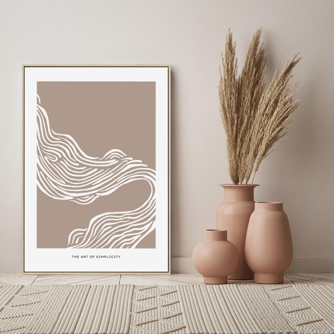 Obraz w ramie 50x70 - Harmonijne Granice - sztuka minimalizmu, biała rycina - rama drewno