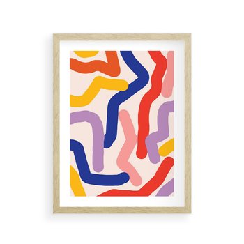 Plakat w ramie 40x50 - Abstrakcyjne Dialogi - abstrakcyjny kolorowy obraz, kolorowe linie - rama drewno