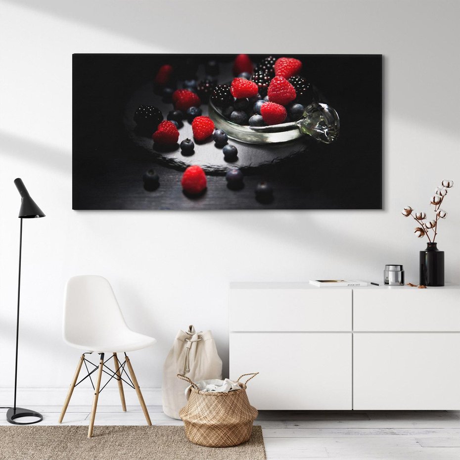 Obraz na płótnie 120x60 - Soczyste Owocowe Zestawienie Malin i Borówek - owoce, maliny