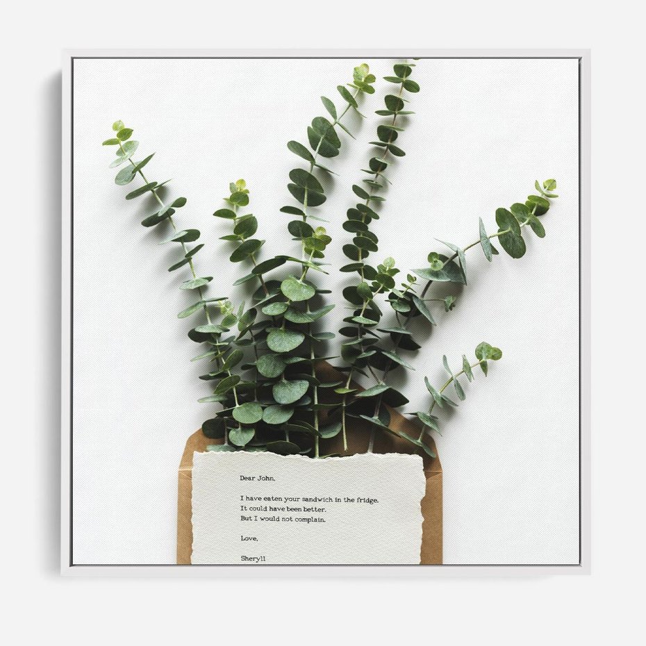 Obraz w ramie 50x50 - Eukaliptusowa harmonia - eukaliptus, liście - rama biała