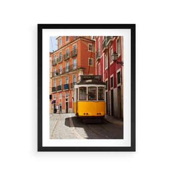 Plakat w ramie 50x70 - Urok tramwaju w Lizbonie - Lizbona, tramwaj - rama czarna