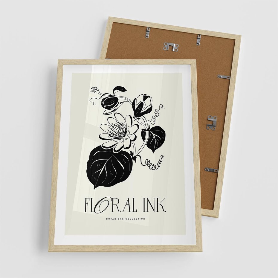 Plakat w ramie 50x70 - Odbicie kwiatowych chwil - kwiaty, typografia - rama drewno