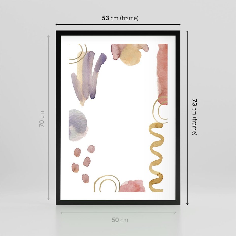 Plakat w ramie 50x70 - Wibracje Pastelowych Odcieni - abstrakcyjny plakat, akwarelowe plamy - rama czarna