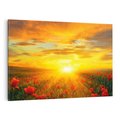 Obraz na płótnie 120x80 - Magia zachodu słońca na łące z makami - łąka, zachód słońca