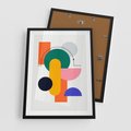 Plakat w ramie 50x70 - Harmonijne Przenikanie Form - nowoczesna sztuka, geometryczna kolorowa grafika - rama czarna