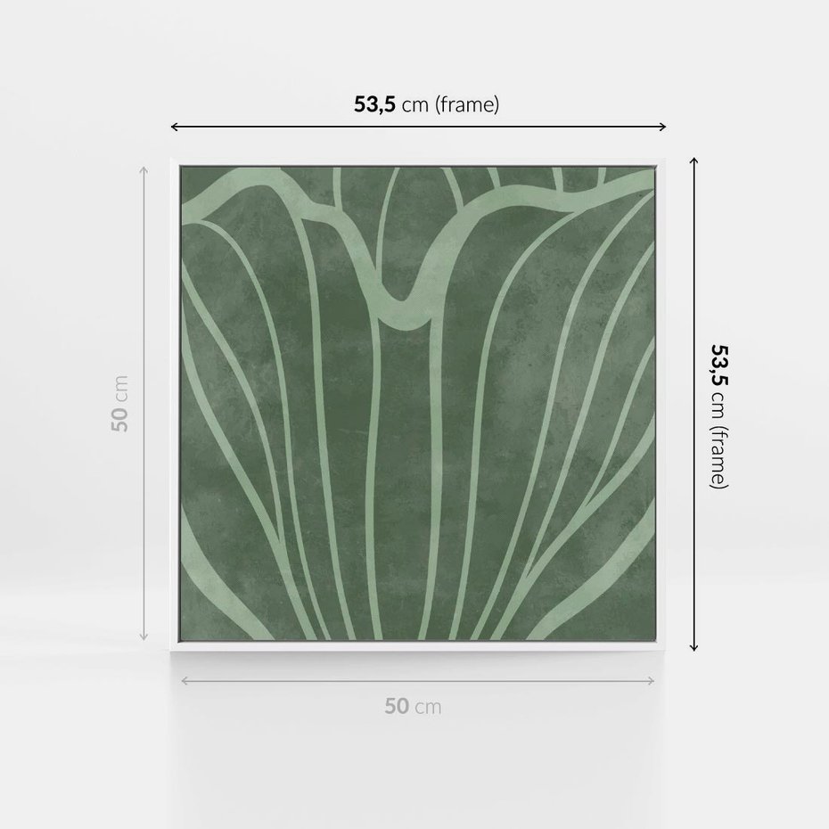 Obraz w ramie 50x50 - Zieleń Kształtująca Spokój - zielony plakat, roślinne inspiracje - rama biała