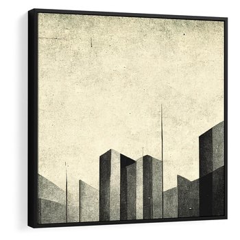 Obraz w ramie 50x50 - Mroczne Wieżowce - postarzana grafika, perspektywa budynków wieżowców - rama czarna
