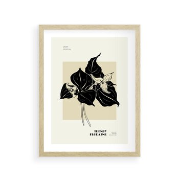 Plakat w ramie 40x50 - Ekspresja w szkicowanych kształtach - kwiaty, typografia - rama drewno