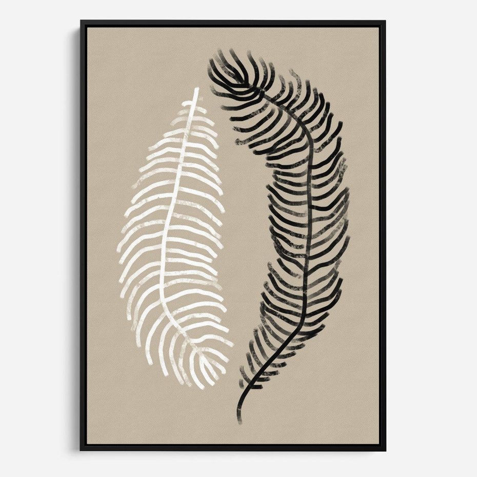 Obraz w ramie 70x100 - Spleciona Harmonia - sztuka nowoczesna, białe i czarne pióro - rama czarna