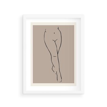 Plakat w ramie 40x50 - Intrygujące Szkice - mnimalistyczny akt kobiecy, beżowa tonacja - rama biała