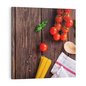 Obraz na płótnie 40x40 - "Spaghetti: Sztuka kulinarna na płótnie - spaghetti, makaron