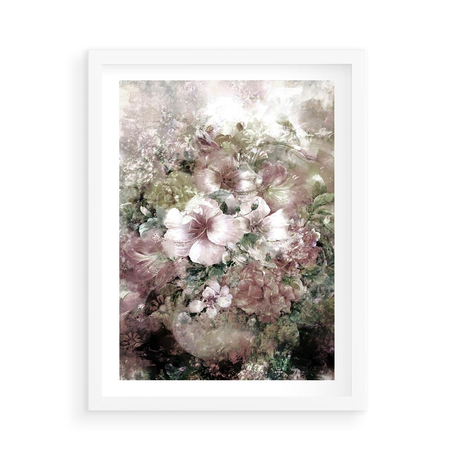 Plakat w ramie 50x70 - Piękno natury na płótnie - kwiaty, olejne - rama biała