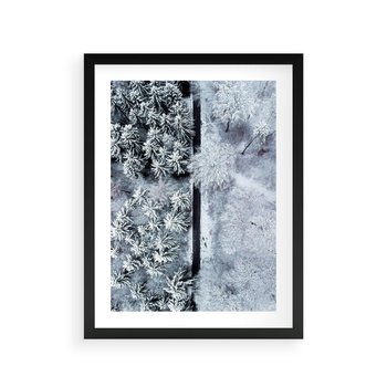 Plakat w ramie 50x70 - Ujęcie Zimowej Szosy - zima, śnieg - rama czarna