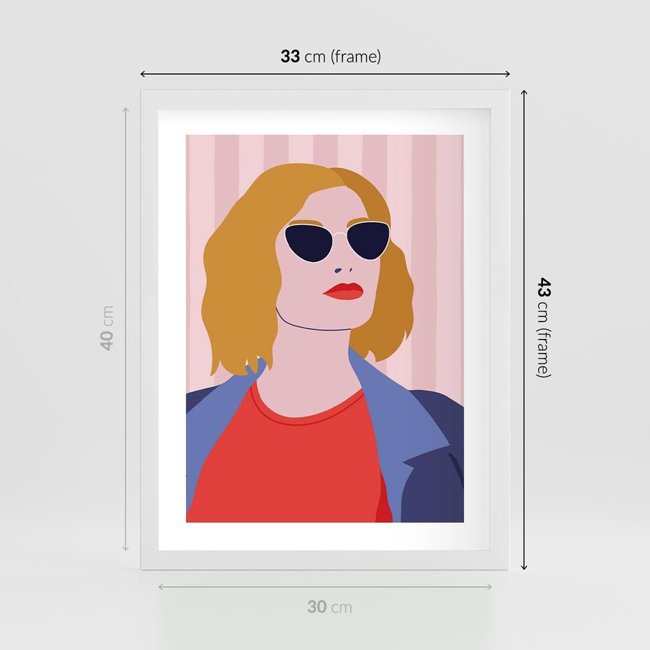 Plakat w ramie 30x40 - Kobieca Ekspresja - nowoczesny plakat, styl retro - rama biała