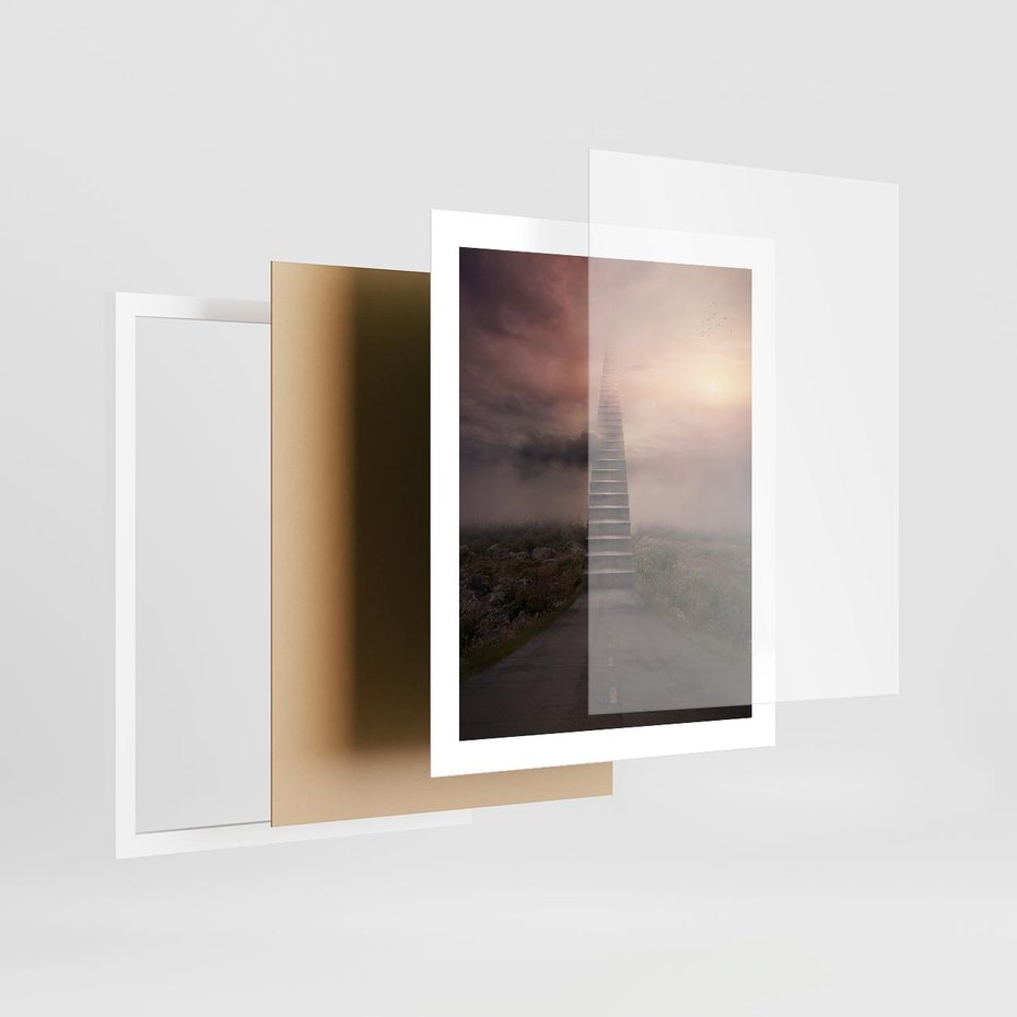 Plakat w ramie 40x50 - Wędrówka po malowniczej drodze - droga, schody - rama biała