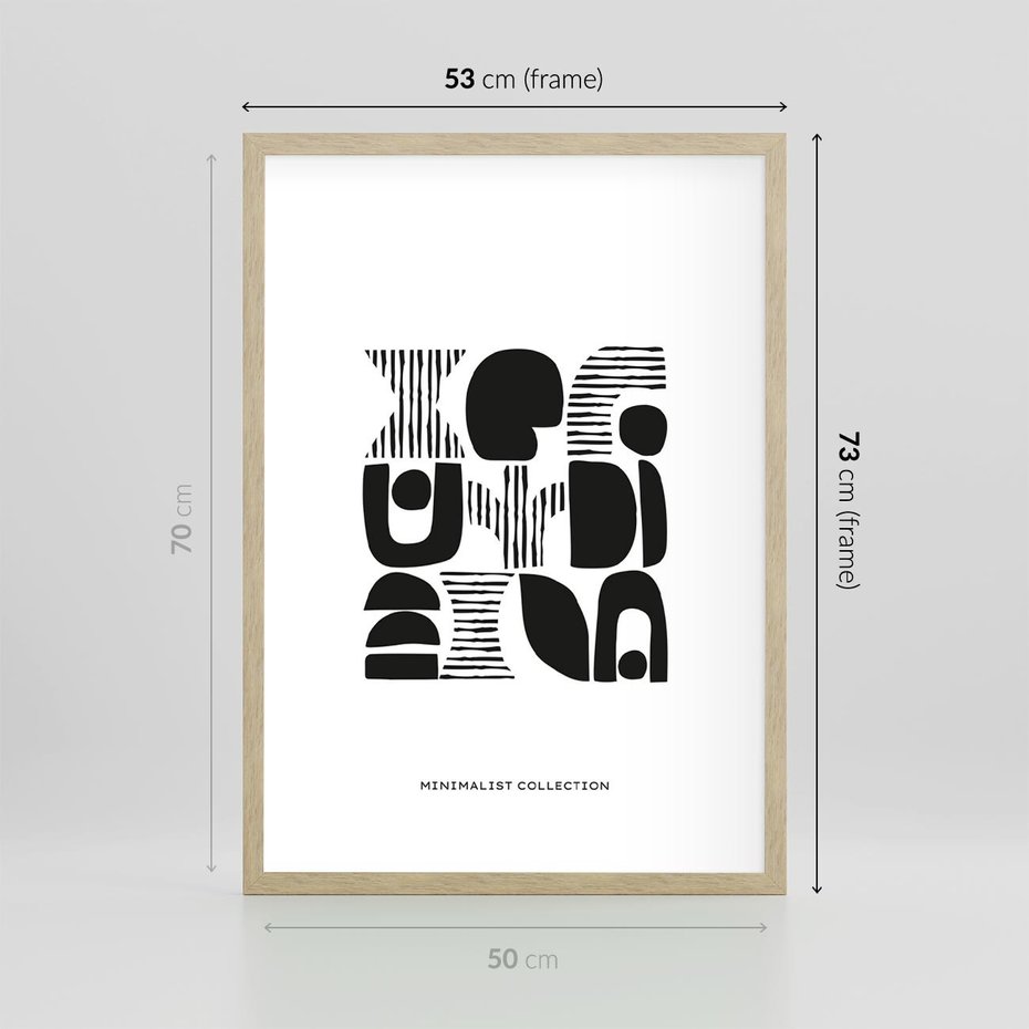 Plakat w ramie 50x70 - Taniec Dziwacznych Kresek - minimalistyczny plakat, czarno biały - rama drewno
