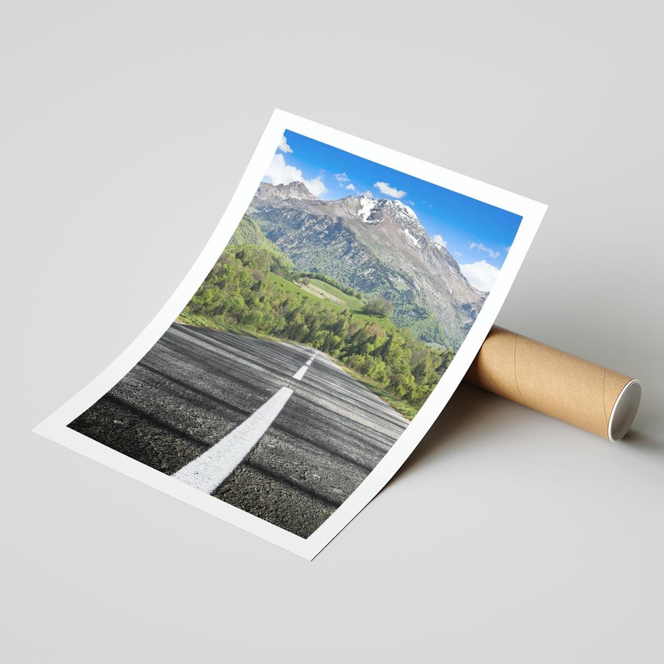 Plakat bez ramy 21x30 - Droga przez góry: podróż do przygody - droga, góry