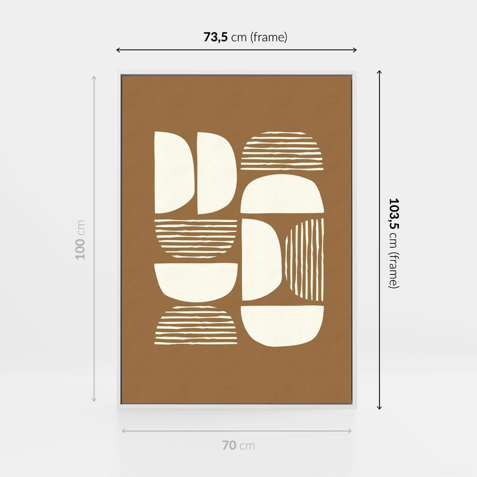 Obraz w ramie 70x100 - Wewnętrzne Spektrum - geometryczne boho kształty na brązowym, karmelowym tle - rama biała