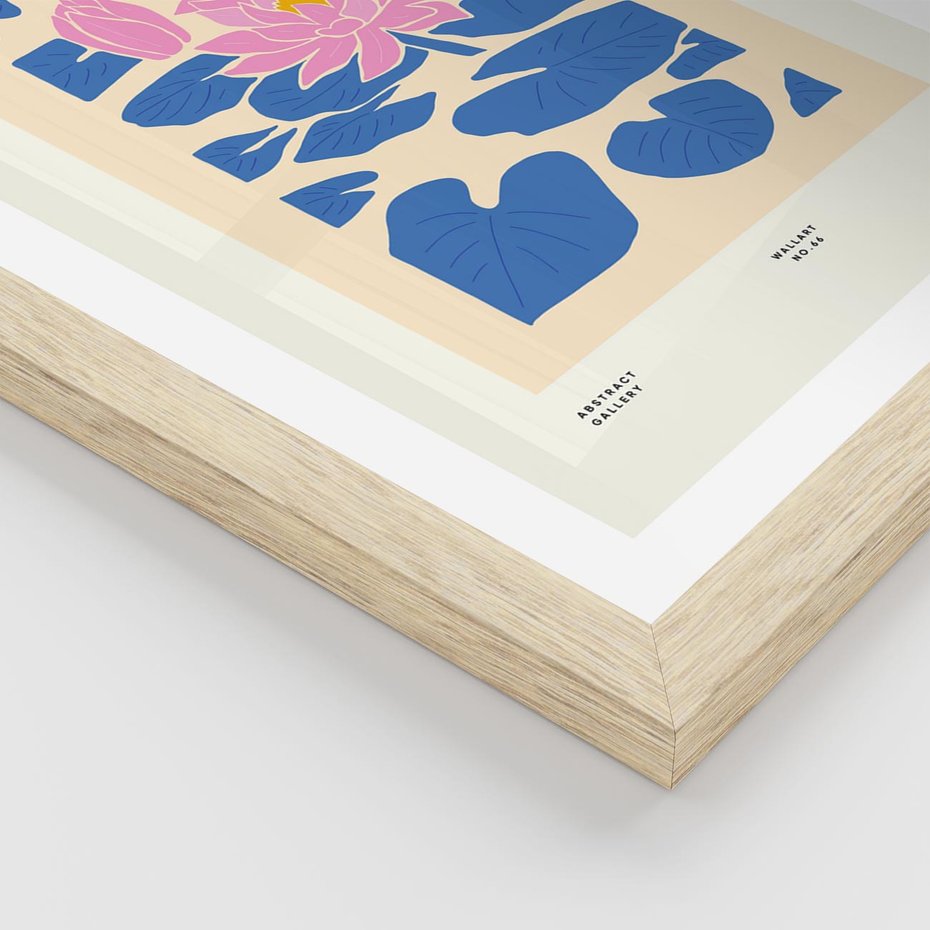 Plakat w ramie 30x40 - Rozświetlone Odbicia - lilie wodne, pastelowe kolory - rama drewno