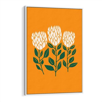 Obraz w ramie 80x120 - Kolorowe Impresje - abstrakcyjna kwiatowa kompozycja, żółte mocne tło - rama biała