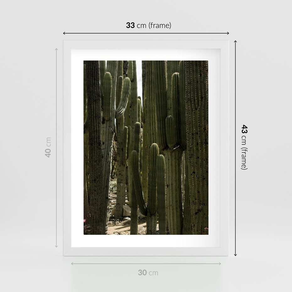 Plakat w ramie 30x40 - Wyjątkowy Klimat Boho - kaktusy, pustynia - rama biała