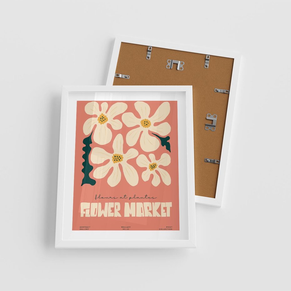 Plakat w ramie 40x50 - Szkicowane Kolorowe Uczucia - kwiatowa kompozycja, minimalizm - rama biała